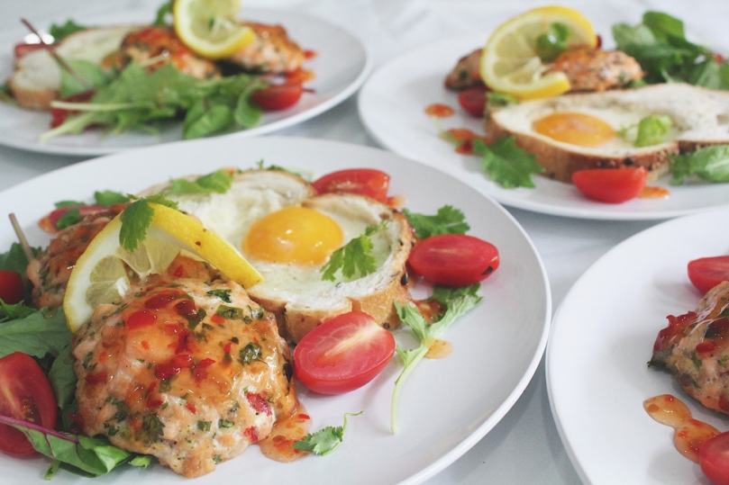 Salmon Fish Cakes with Oven-baked Eggs
